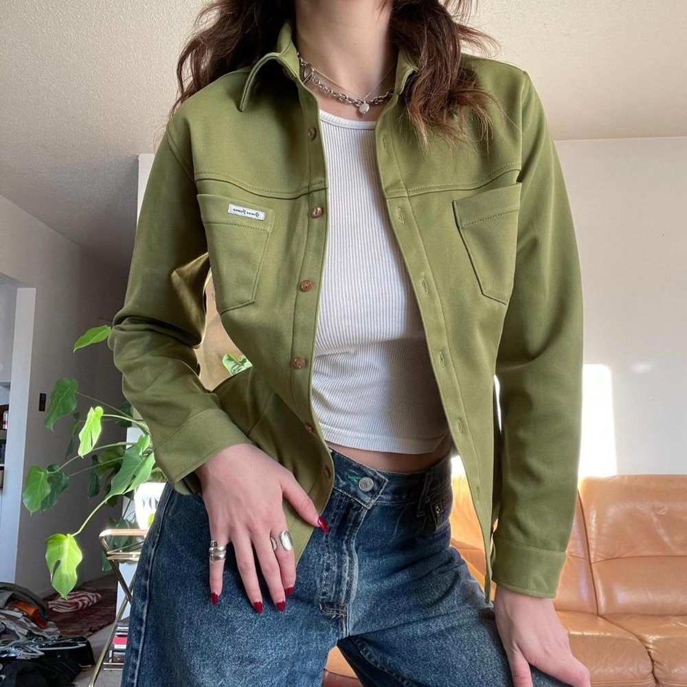 Olive Green Women's Utility Jacket - Casual Button-Up